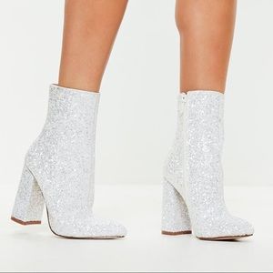 White Glitter Boots